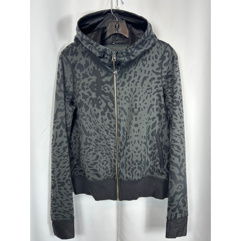 Lululemon Scuba Full Zip Hoodie Grey Black Leopard Animal Print Thumbholes